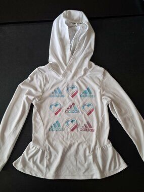 Adidas Girls White Sweatshirt Ruffle Hem Pullover Size 6 Athletic Casual